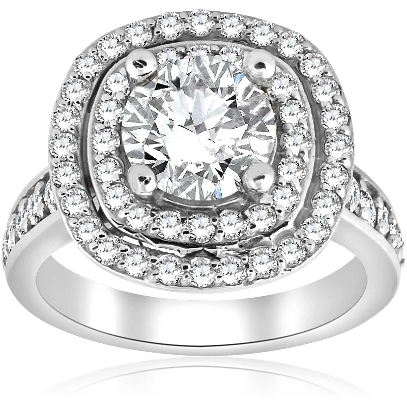 2 1/2 ct Round Diamond Double Cushion Halo Engagement Ring 10K White Gold