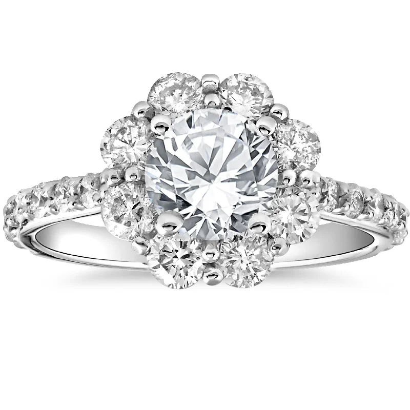 2 1/2 cttw Halo Round Cut Diamond Engagement Ring 14k White Gold