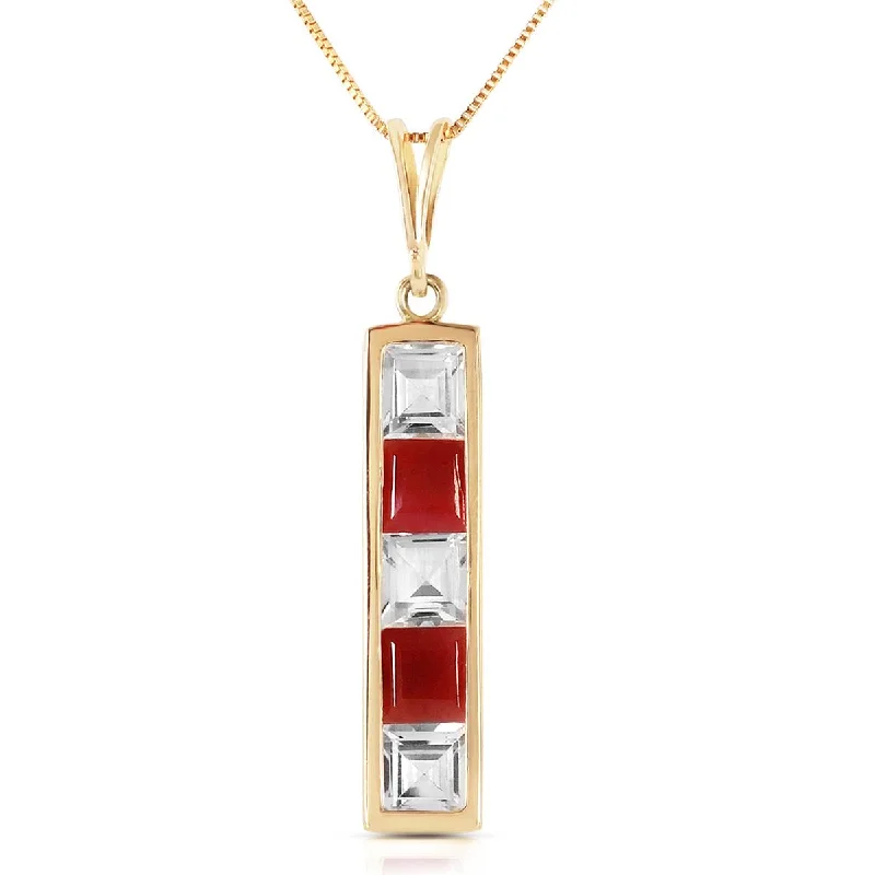 2.35 Carat 14K Solid Yellow Gold Necklace Natural White Topaz Ruby