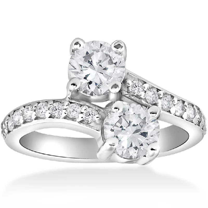 2.40Ct Forever Us 2 Stone Diamond Solitaire Engagement Ring 14k White Gold