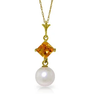 2.5 Carat 14K Solid Yellow Gold Never Tempted Citrine Pearl Necklace