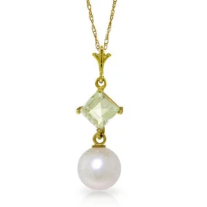 2.5 Carat 14K Solid Yellow Gold Pure Reputation Aquamarine Pearl Necklace