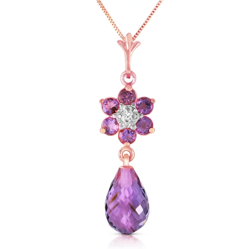 2.78 Carat 14K Solid Rose Gold Necklace Natural Amethyst Diamond