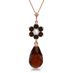 2.78 Carat 14K Solid Rose Gold Necklace Natural Garnet Diamond