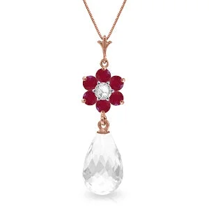 2.78 Carat 14K Solid Rose Gold Necklace Ruby, White Topaz Diamond