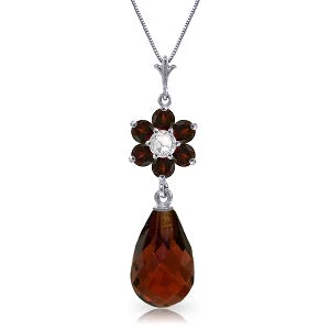 2.78 Carat 14K Solid White Gold Pleased To Feel Garnet Diamond Necklace