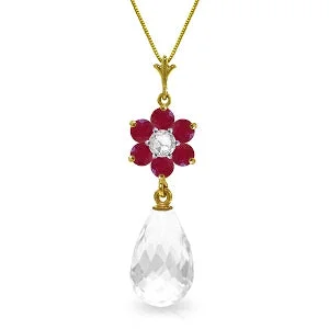 2.78 Carat 14K Solid Yellow Gold Necklace Ruby, White Topaz Diamond