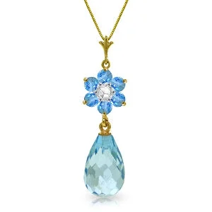 2.78 Carat 14K Solid Yellow Gold Never Content Blue Topaz Diamond Necklace