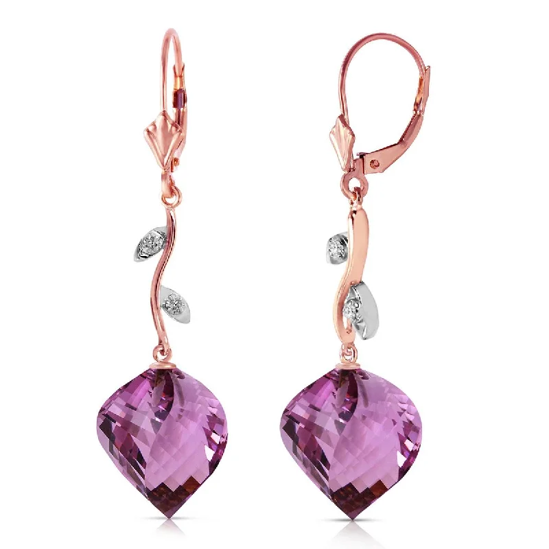 21.52 Carat 14K Solid Rose Gold Diamond Spiral Amethyst Earrings