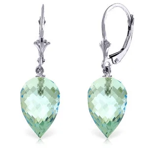 22.5 Carat 14K Solid White Gold Pointy Briolette Drop Blue Topaz Earrings