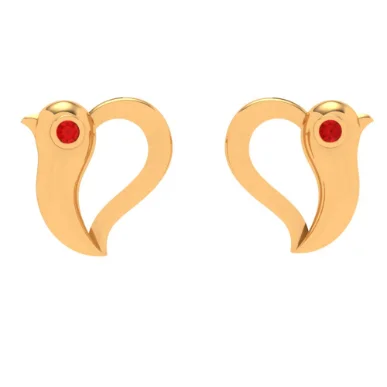 22k Bird Themed Red Stone Studded Yellow Gold Earring