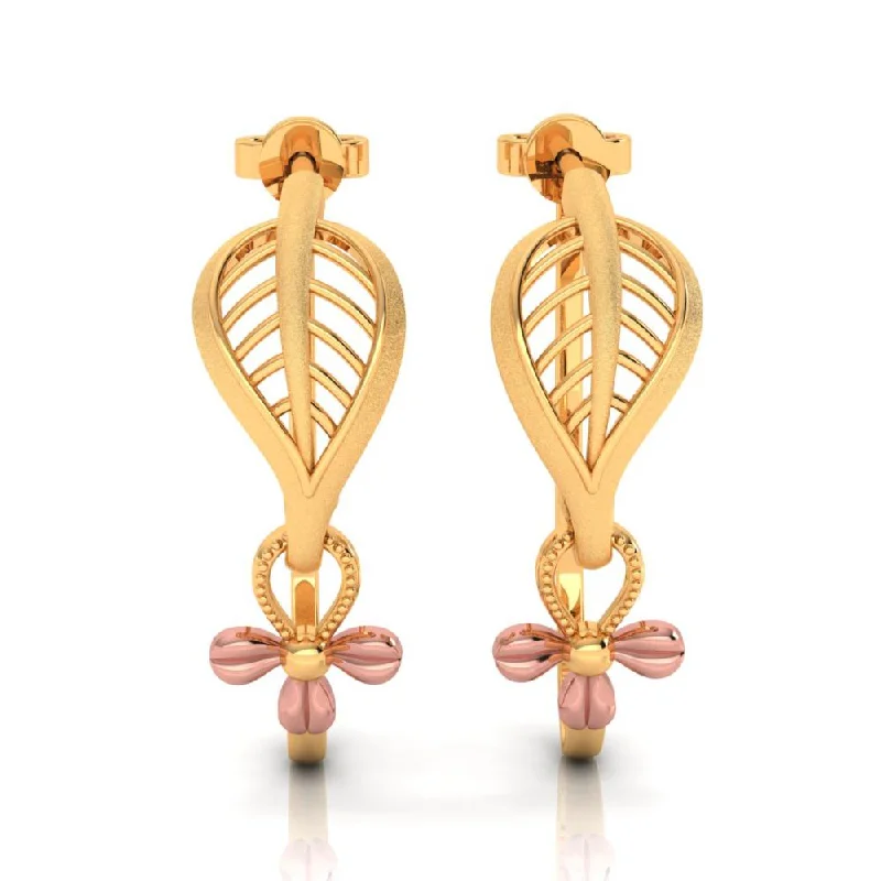 22k Delicate Earrings With A Yellow Gold Floral Pattern And A Leafy Motif