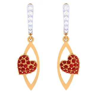 22k Diamond Embossed Red Stone Studded Yellow Gold Earring