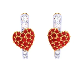 22k Diamond Studded Heart Themed Yellow Gold Earring