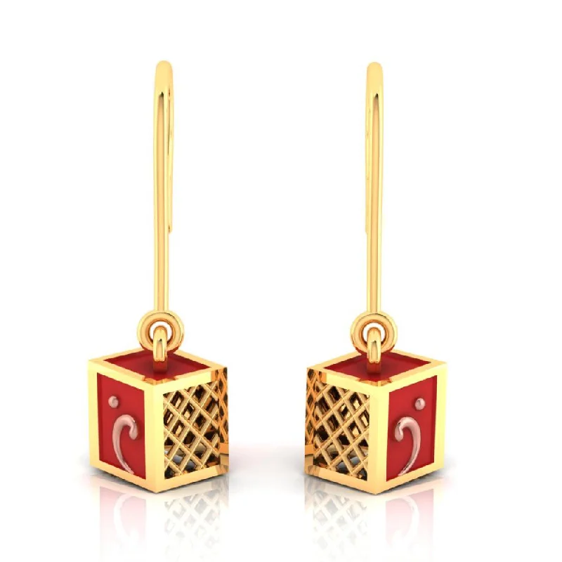 22k Earrings Made Of Cubical Gold With A Tinge Of Reddish Tint