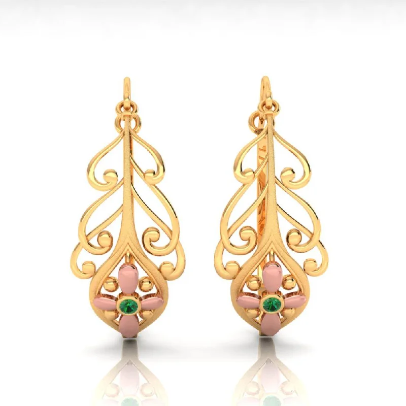 22k Exquisite Earrings Featuring A Unique Pattern And A Yellow Gold Floral Motif