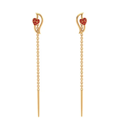 22k Heart Themed Leaf Shaped Yellow Sleek Gold Earring