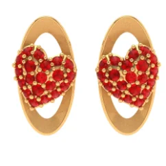 22k Oval Shaped Heart Themed Gold Earring For Women