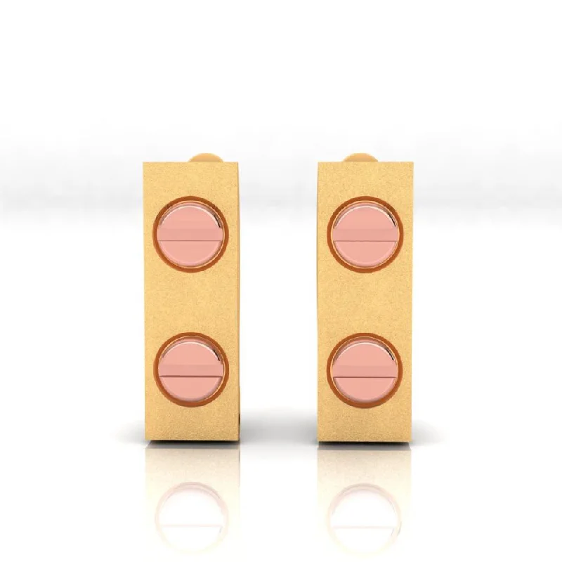 22k Rectangular Gold Earrings Featuring Two Dots Of Yellow Gold Hue