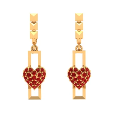 22k Red Stone Studded Heart Themed Yellow Gold Jhumka