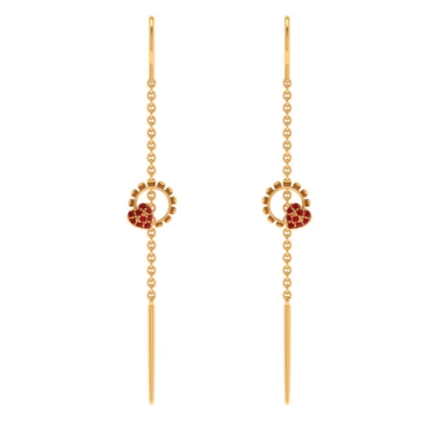 22k Red Stone Studded Sleek Design Gold Earring For All Purpose