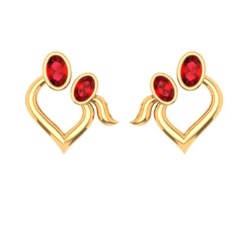 22k Red Stone Studded Yellow Gold Earring With Exclusive Design