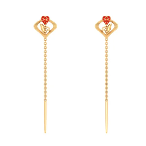 22k Ultra Sleek Red Stone Studded Yellow Gold Earring