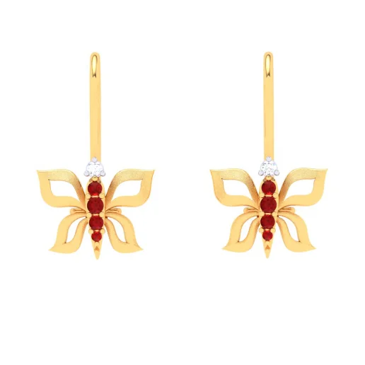 22KT Butterfly Shape With Red And Yellow Stone Gold Drop Earring From Online Exclusive