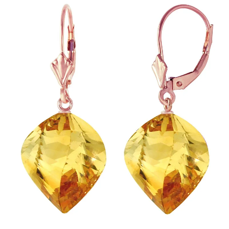 23.5 Carat 14K Solid Rose Gold Leverback Earrings Twisted Briolette Citrine