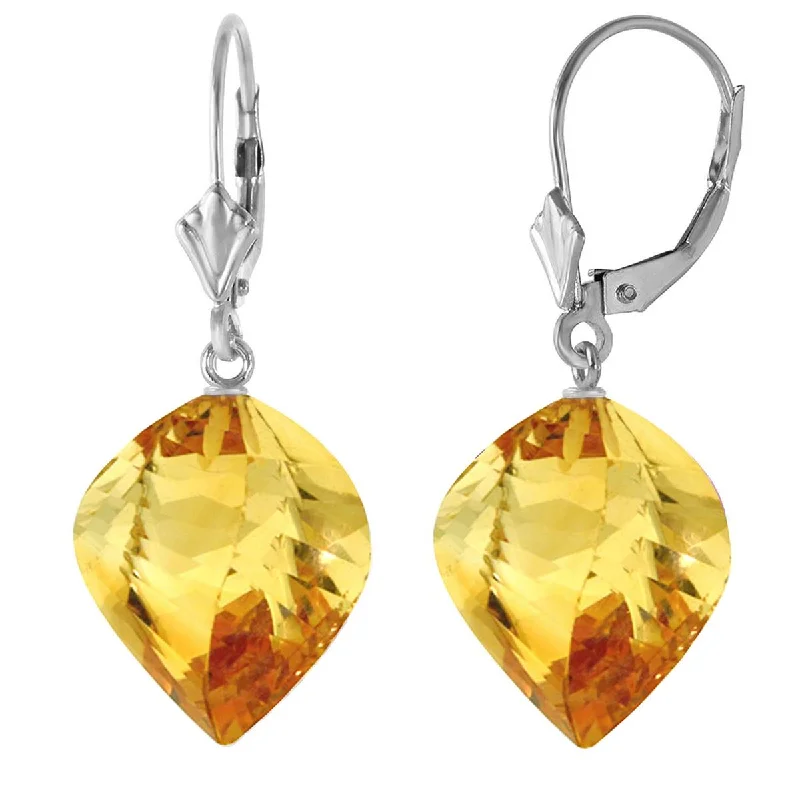 23.5 Carat 14K Solid White Gold Leverback Earrings Twisted Briolette Citrine