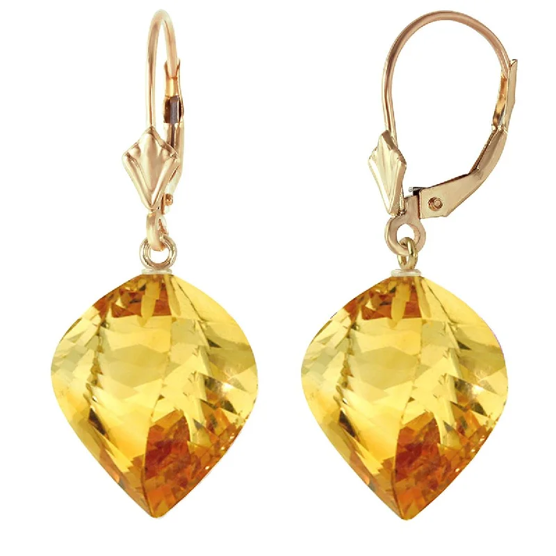 23.5 Carat 14K Solid Yellow Gold Leverback Earrings Twisted Briolette Citrine