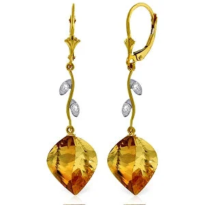 23.52 Carat 14K Solid Yellow Gold Diamond Spiral Citrine Earrings