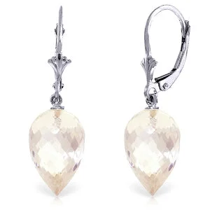 24.5 Carat 14K Solid White Gold Pointy Briolette Drop White Topaz Earrings