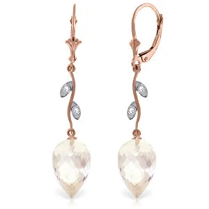 24.52 Carat 14K Solid Rose Gold Diamond Drop White Topaz Earrings