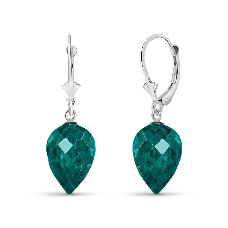 25.7 Carat 14K Solid White Gold Drop Briolette Emerald Earrings