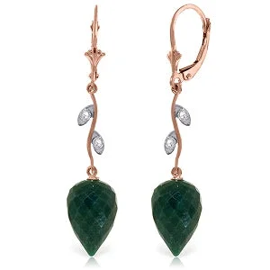 25.72 Carat 14K Solid Rose Gold Diamond Drop Emerald Earrings