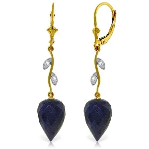 25.72 Carat 14K Solid Yellow Gold Diamond Drop Sapphire Earrings