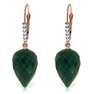 25.95 Carat 14K Solid Rose Gold Drop Briolette Emerald Diamond Earrings