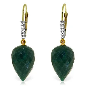 25.95 Carat 14K Solid Yellow Gold Drop Briolette Emerald Diamond Earrings