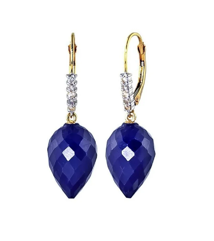 25.95 Carat 14K Solid Yellow Gold Drop Briolette Sapphire Diamond Earrings