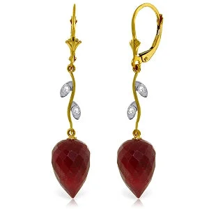 26.12 Carat 14K Solid Yellow Gold Diamond Drop Ruby Earrings