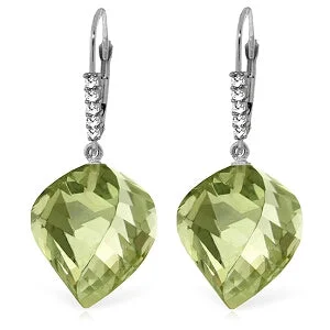 26.15 Carat 14K Solid White Gold Earrings Diamond Briolette Green Amethyst