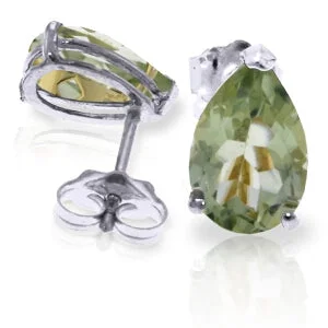 3.15 Carat 14K Solid White Gold Stud Earrings Natural Green Amethyst