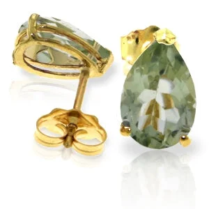 3.15 Carat 14K Solid Yellow Gold Stud Earrings Natural Green Amethyst