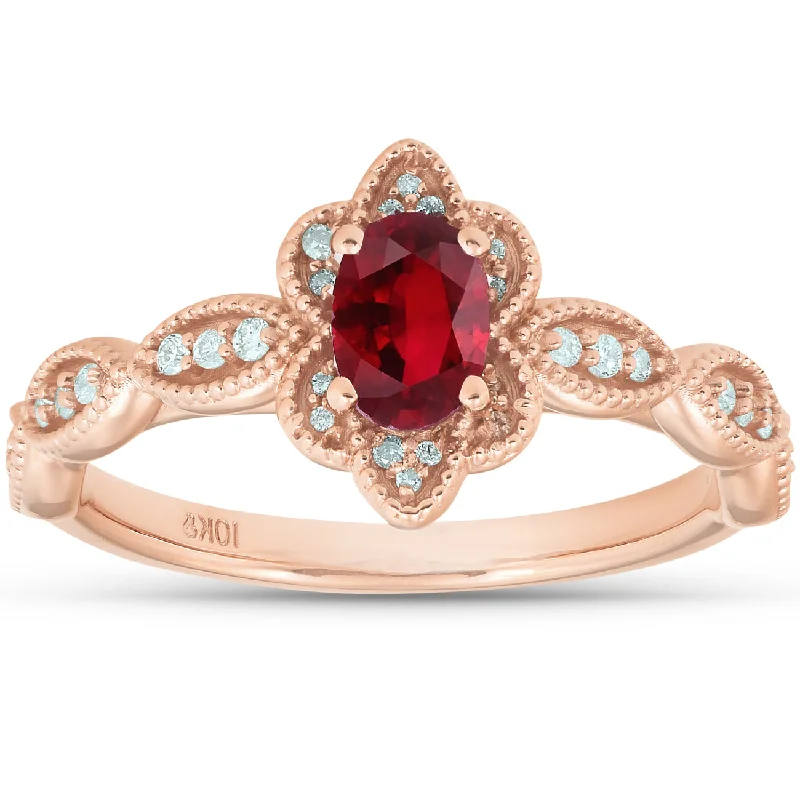 3/4 Ct Oval Genuine Ruby & Diamond Halo Anniversary Engagement Ring Rose Gold