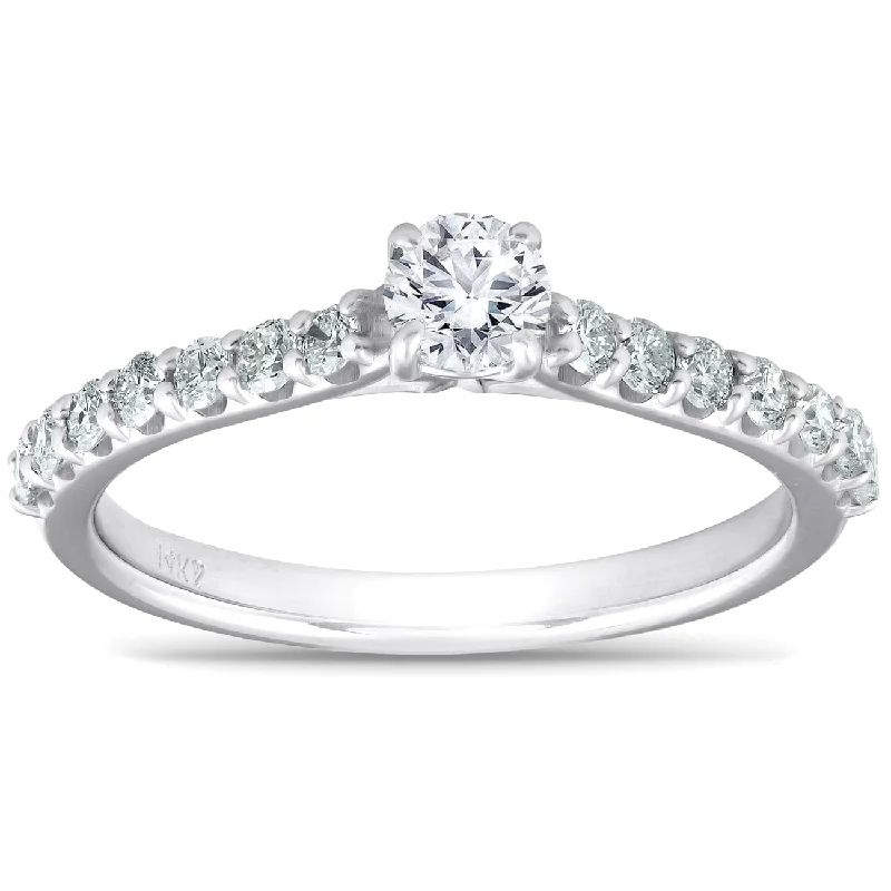 3/4 Ct TDW Diamond Side Stone Engagement Ring 14k White Gold