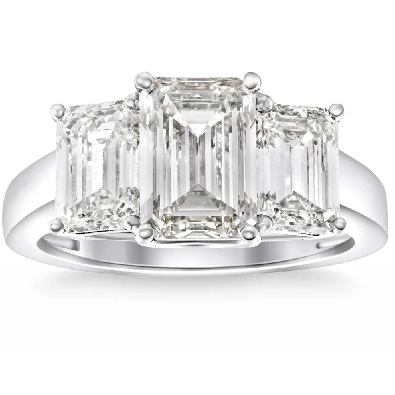 3.55Ct TW Emerald Cut Three Stone Engagement Ring White Gold Lab Grown