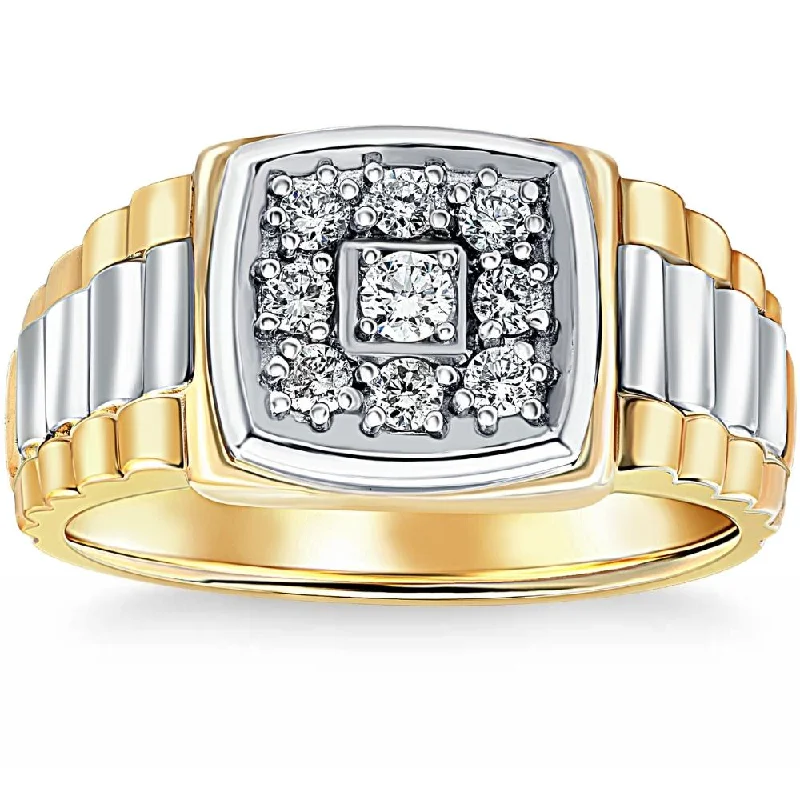 3/8ct Diamond Mens Ring 14k White & Yellow Gold Two Tone