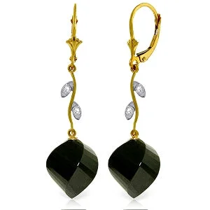 31.02 Carat 14K Solid Yellow Gold Diamond Spiral Black Spinel Earrings