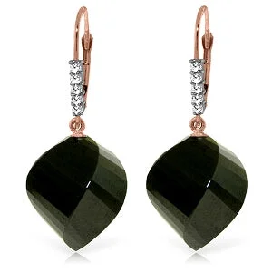 31.15 Carat 14K Solid Rose Gold Earrings Diamond Briolette Black Spinel